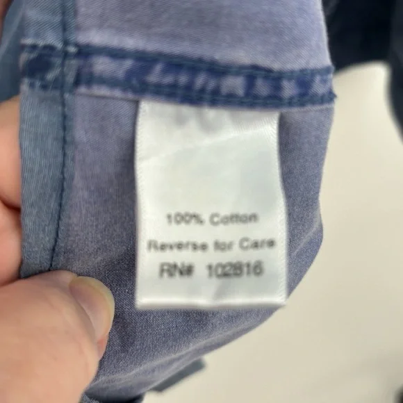 Garnet Hill chambray collared V Neck popover top / tunic  100% Cotton Large - Picture 3 of 8